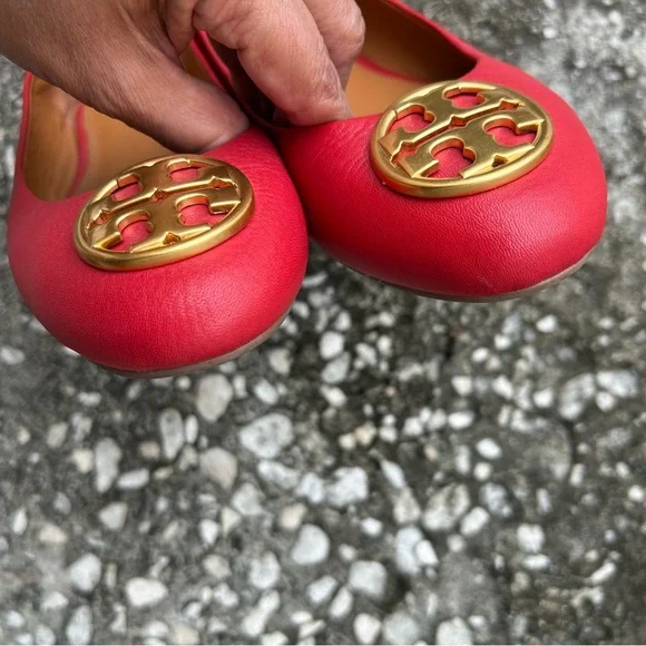 Tory Burch CHELSEA Red Ballet Flats with Gold Accents - Picture 6 of 14